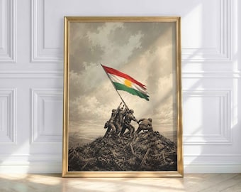 Kurdish Flag Poster - Kurdistan Wall Art - Patriotic Kurdish Art Print - Kurdish Freedom Poster - Vintage Kurdistan Decor