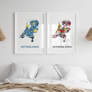 Kaart van Nederland in Van Gogh-stijl, kaarten van Nederland, kaart van Nederland, foto's van Nederland, prenten van Nederland, posters van Nederland