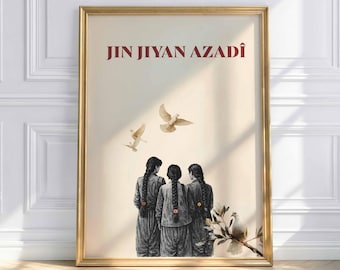 Jin Jiyan Azadî Poster – Kurdish Women's Art – Woman Life Freedom – Feminist Mural – Kurdish Culture Art Print