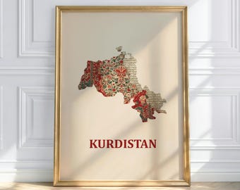 Kurdistan Poster – Kurdish Map, Traditional Art, Kurdish Culture, Wall Decor, Kurdish, Kurdistan, Kurdish