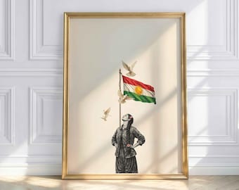 Kurdish Girl Poster – Kurdistan Flag Art – Freedom & Hope Mural – Minimalist Ethnic Art – Middle Eastern Art