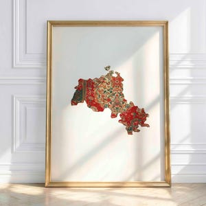 Karta över Kurdistan – Konstnärlig kartdesign med mattmönster, kurdisk konst