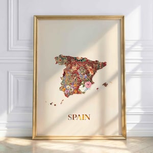 Spain Map Poster – Floral Spain Wall Art – Vintage Spain Print – Spain Map with Flowers – Spain Gift – Europe Travel Decor