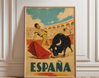 Vintage Spain Poster, España Wall Art, Bullfighting Poster, Spanish Wall Decor, Retro Travel Poster, Bullfighting Art