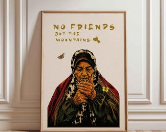 Kurdish poster "No Friends But The Mountains", Kurdistan wall art, Kurdish woman, Kurdish gift, Middle East art print