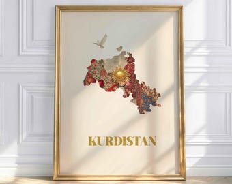 Kurdistan Poster – Kurdish Map, Traditional Art, Kurdish Culture, Wall Decor, Kurdish, Kurdistan, Kurdish