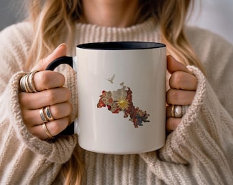 Taza del Kurdistán: Mapa kurdo con el símbolo del sol | Taza con acento | Idea de regalo
