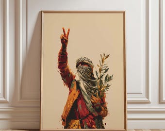 Palestine Resistance Poster – Kufiya & Olive Branch Art Print – Palestine Wall Art – Symbol of Peace and Freedom