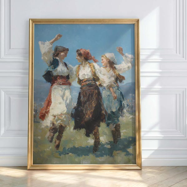 Affiche de danse folklorique kosovare – Costume traditionnel albanais, art de la danse balkanique, art mural ethnoculturel