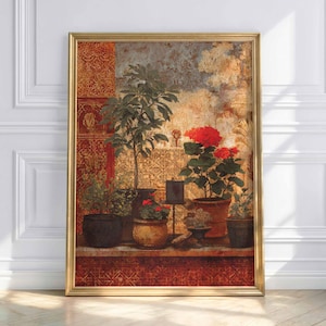 Plakat Marokański Orient – Rośliny śródziemnomorskie i doniczki z terakoty – Sztuka andaluzyjska – Sztuka ścienna w stylu vintage boho