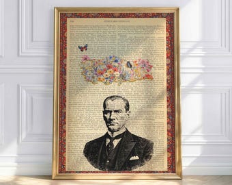 Mustafa Kemal Atatürk Poster – Vintage Türkiye Map – Turkish Wall Decor – Historical Wall Art – Türkiye Map Art