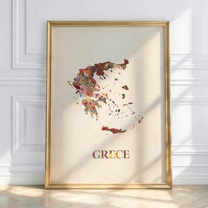 Greece Map Poster, Floral Greece Wall Art, Botanical Greece Print, Vintage Greek Map Decor, Mediterranean Travel Gift