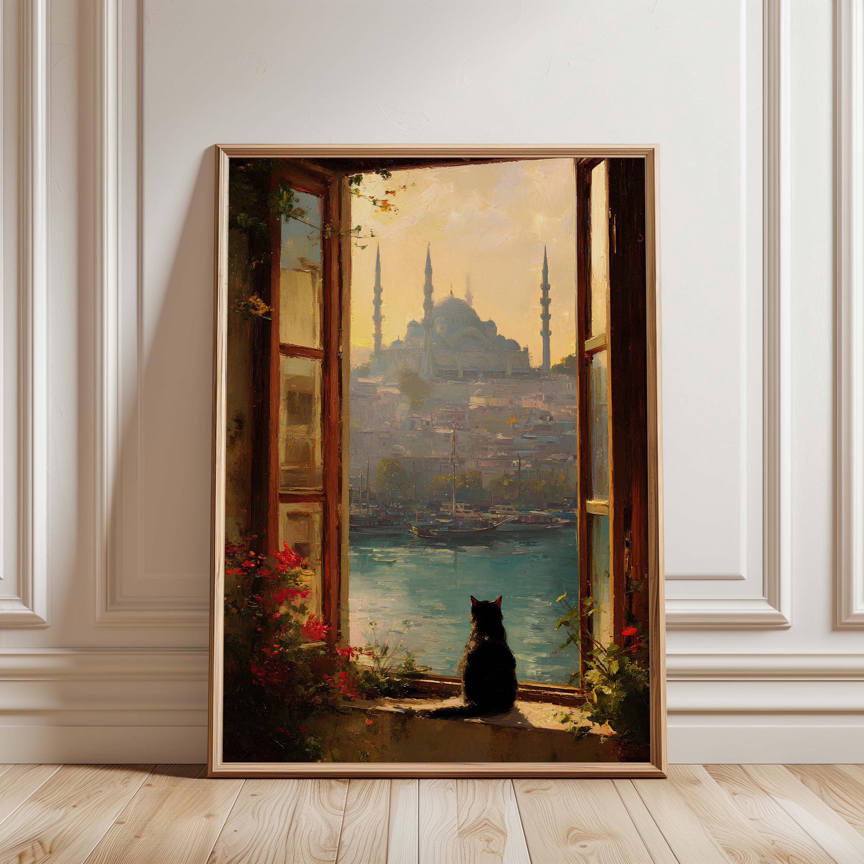 Istanbul Poster With Cat – Turkish Mosque Wall Art – Oriental Window ...