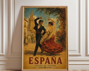 Spain Flamenco Poster | Vintage Flamenco Dancer Wall Art | Seville Spain Art | Retro Travel Decor | Andalusia Print