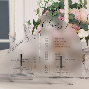 Enseigne de boissons signature, carte de cocktails de mariage, enseigne de bar de mariage, enseigne de bar en acrylique dépoli, enseigne de boissons pour elle et lui
