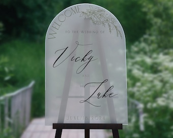 Insegna di matrimonio di benvenuto ad arco, insegna di benvenuto di matrimonio minimalista, insegna di matrimonio di benvenuto, insegna di matrimonio in acrilico smerigliato, insegna di matrimonio in acrilico