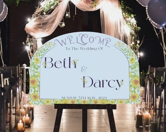 Signo de boda de bienvenida arqueado, signo de bienvenida de boda minimalista, signo de boda de bienvenida, signo de boda de acrílico blanco, signo de boda de acrílico
