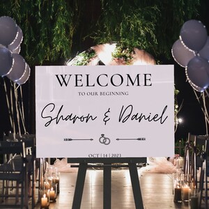 Wedding Entrance Sign, Landscape White Acrylic, Acrylic Wedding Sign, Wedding Welcome Sign, Acrylic Wedding Sign, Personalized Wedding Sign