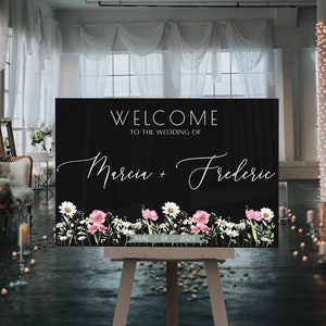 Cartello di benvenuto acrilico personalizzato, cartello di matrimonio nero, cartello di matrimonio progettato su misura in acrilico, cartello di matrimonio paesaggistico, arredamento di nozze personalizzato