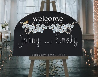 Letrero de boda con arco de bienvenida, letrero personalizado de bienvenida a nuestra boda, letrero de boda acrílico, decoración de boda, letrero de boda moderno, letrero de entrada