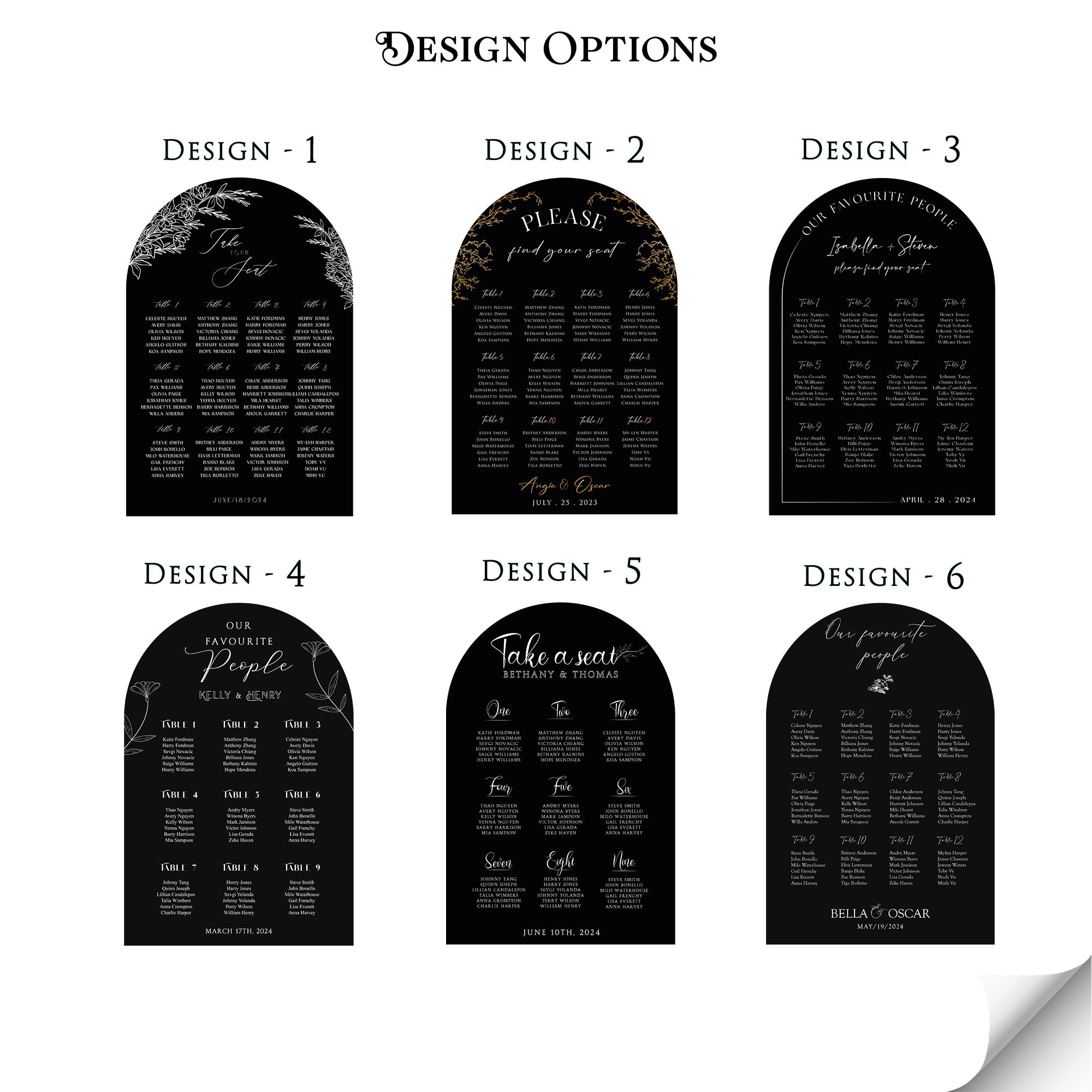 Seating Chart Numbers Black Seating Chart Wedding, Minimalist Wedding Seating Chart, Table ...