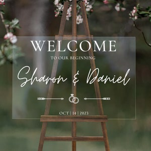 Wedding Entrance Sign, Landscape White Acrylic, Acrylic Wedding Sign, Wedding Welcome Sign, Acrylic Wedding Sign, Personalized Wedding Sign