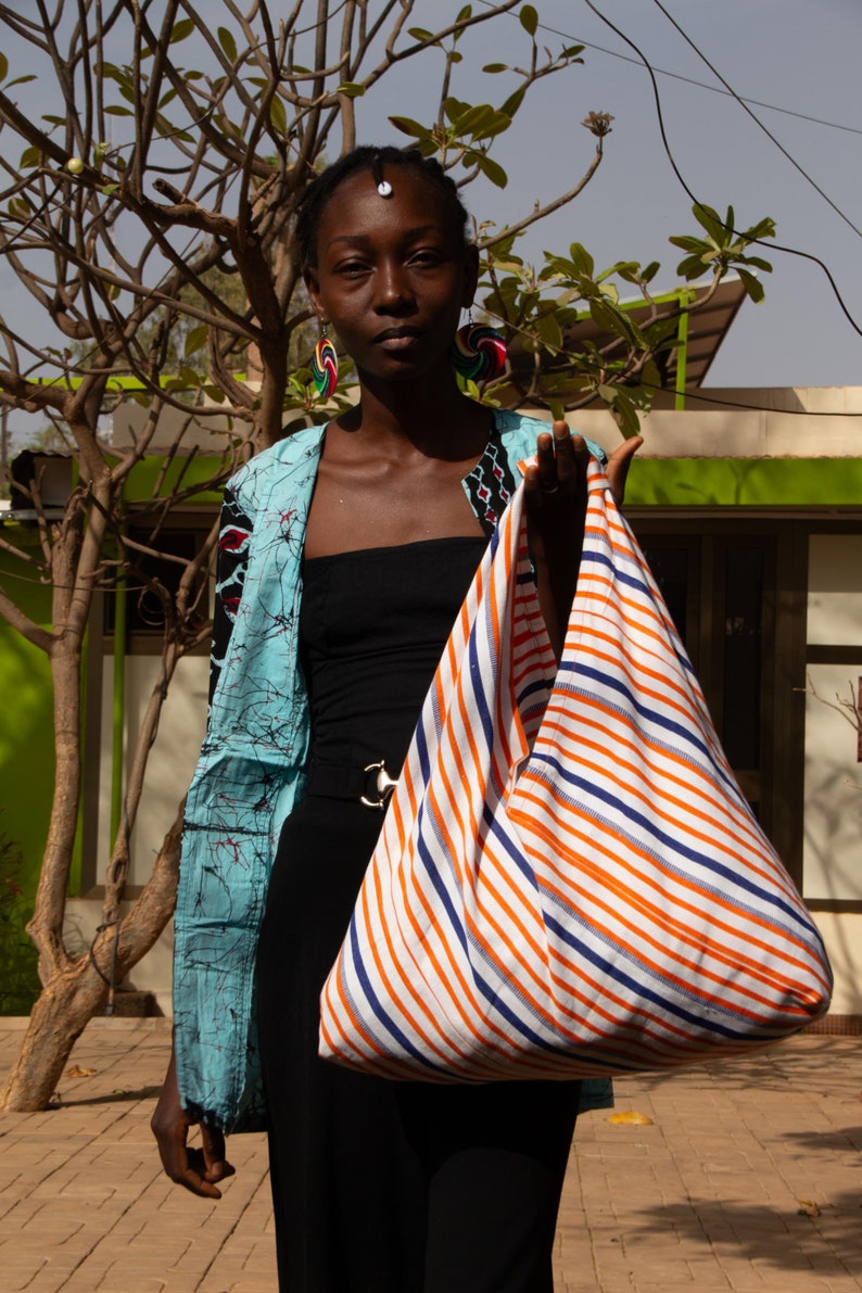 large shopping bag beach bag beach bag shopper handbag made of 100% cotton handwoven, hand sewn. image 2