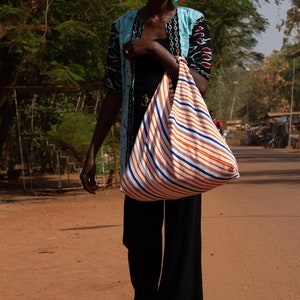 large shopping bag beach bag beach bag shopper handbag made of 100% cotton handwoven, hand sewn. image 1