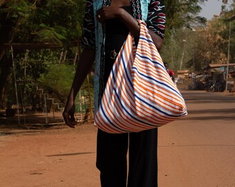 Beach Bags | Shopper | Handtasche orange blau weiß aus 100% Baumwolle - handgewebt, handgenäht.