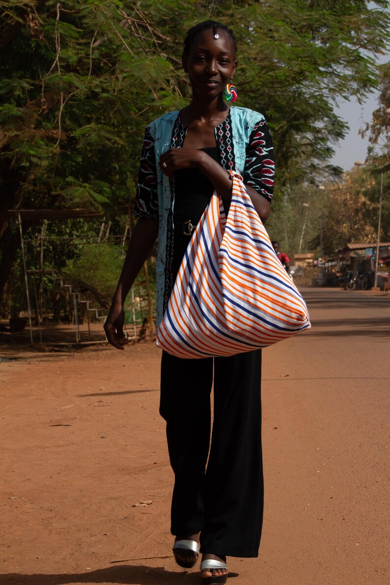 large shopping bag beach bag beach bag shopper handbag made of 100% cotton handwoven, hand sewn. image 1