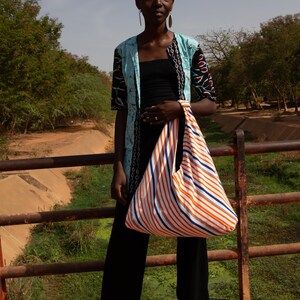 large shopping bag beach bag beach bag shopper handbag made of 100% cotton handwoven, hand sewn. image 3