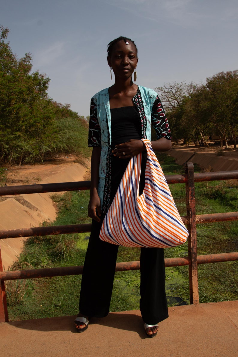 large shopping bag beach bag beach bag shopper handbag made of 100% cotton handwoven, hand sewn. image 3