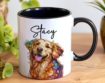 犬の名前と品種を刻印できるマグカップ。ブルドッグ、ウィペット、ビーグル、ポメラニアン、シーズー、パグ、コッカプー、シュナウザー、ラブラドゥードル愛好家用コーヒーカップ。