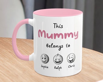 Personalised Mummy Mug, This Mummy belongs, Funny Emoji Cup, mother's day gift, 11 oz, 15 oz Coffee Mug, Children Names gift, Poem for mom