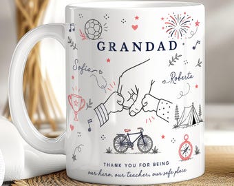 Personalised Fist Bump Mug with Kids Names, Our Hero Gift for Dad or Grandad