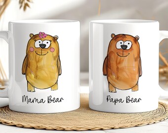 Personalized Mama Bear & Papa Bear Mug Set: Matching Family Mugs