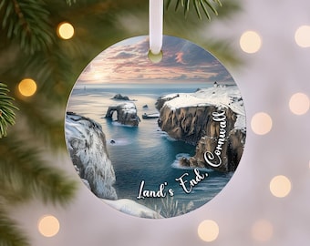 Personalised Land's End Christmas Bauble, Cornwall Coastal Ornament, Cornish Souvenir Gift