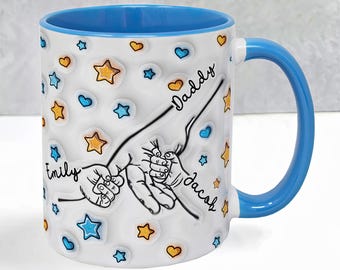 Personalised Daddy Mug with Kids Names, Holding Hands Gift for Dad or Grandad