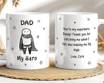 Tazza personalizzata con il nome del papà / Tazza da caffè con il nome del papà supereroe / Regalo per la festa del papà da parte dei bambini / Tazza personalizzata per papà / Regalo sentimentale per lui