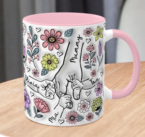 Personalized Mother's Day Mug: Custom Kids Names, Ceramic Coffee Cup