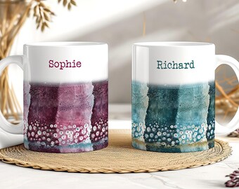 Personalisierte zweifarbige Keramiktasse: Individuelles Mr & Mrs Geschenk