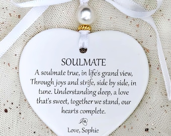 Personalised Soulmate Ceramic Heart Keepsake, Anniversary Gift for Husband or Wife