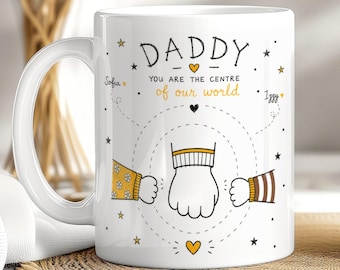 Personalised Dad Mug with Kids Names, Centre of Our World Gift for Grandad