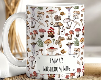 Mushroom Mug, Personalised Mug, gift for Forager, Forest and Nature lover gift mug