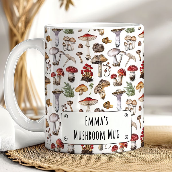 Mushroom Mug, Personalised Mug, gift for Forager, Forest and Nature lover gift mug