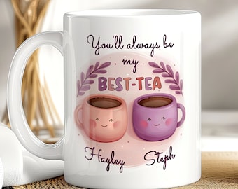 Personalised Bestie Tea Mug with Names, Friendship Gift for Sister or Friend