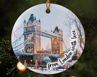 Personalised London Christmas Bauble, Tower Bridge Ornament, UK Souvenir Gift