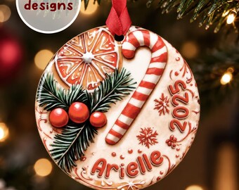 Personalised Gingerbread Cookie Christmas Bauble with Name and Year, Iced Biscuit Ornament