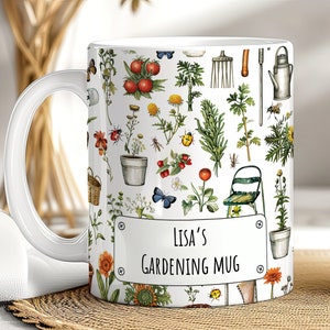 Personalisierte Garten Tasse Geschenk für Gärtner oder Florist Oma oder Opa persönliches Geschenk Geburtstag Kaffeetasse Vintage Stil Pflanzenentwurf