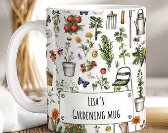 Personalized Gardening Mug: Vintage Floral Design, Gift for Gardener